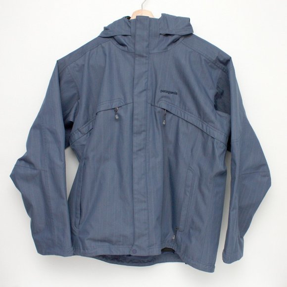 Patagonia Men's Outdoor Rain Jacket Large Blue Mesh Lined with Removable Hood - Picture 1 of 9